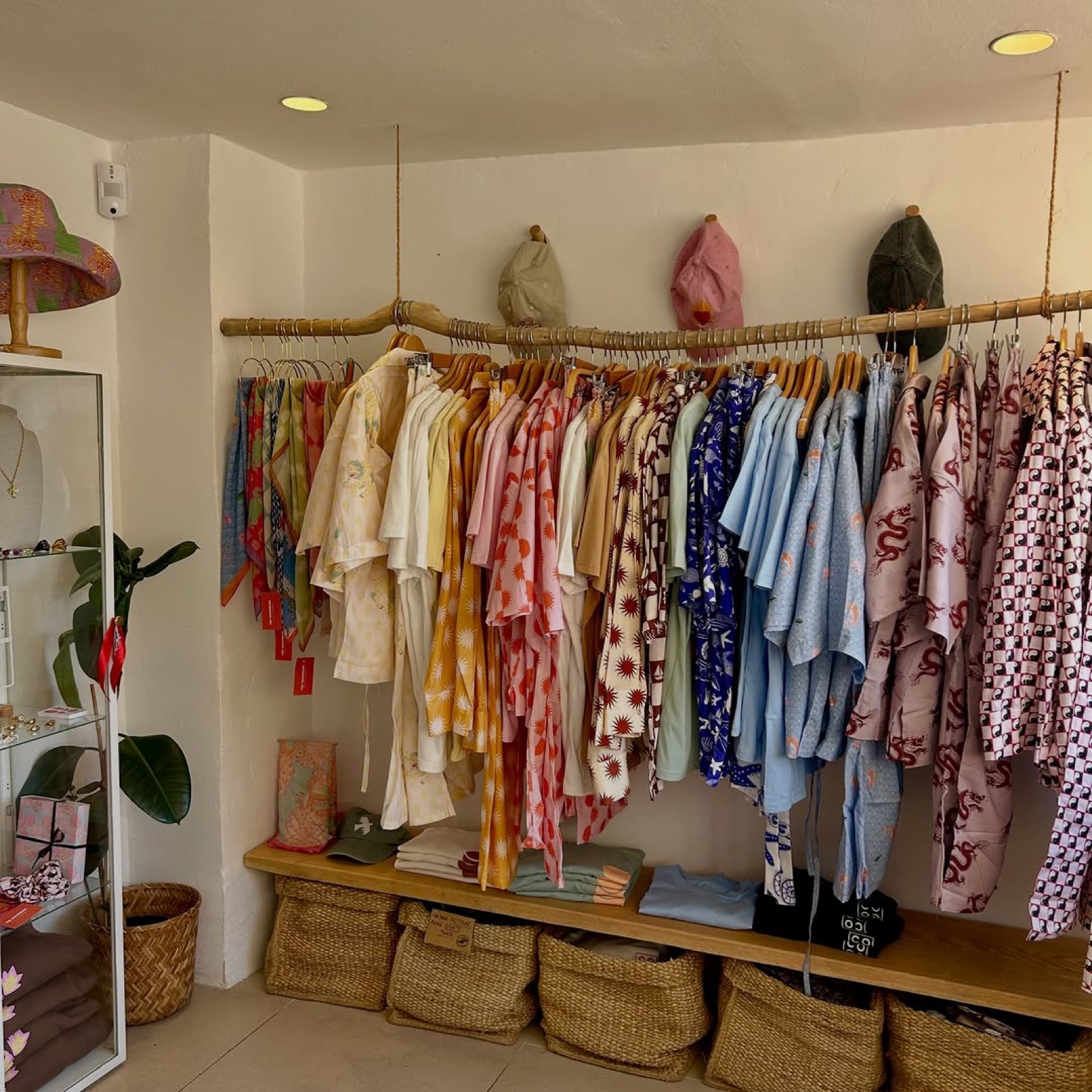 Cocowear patterned clothing hanging on a rail